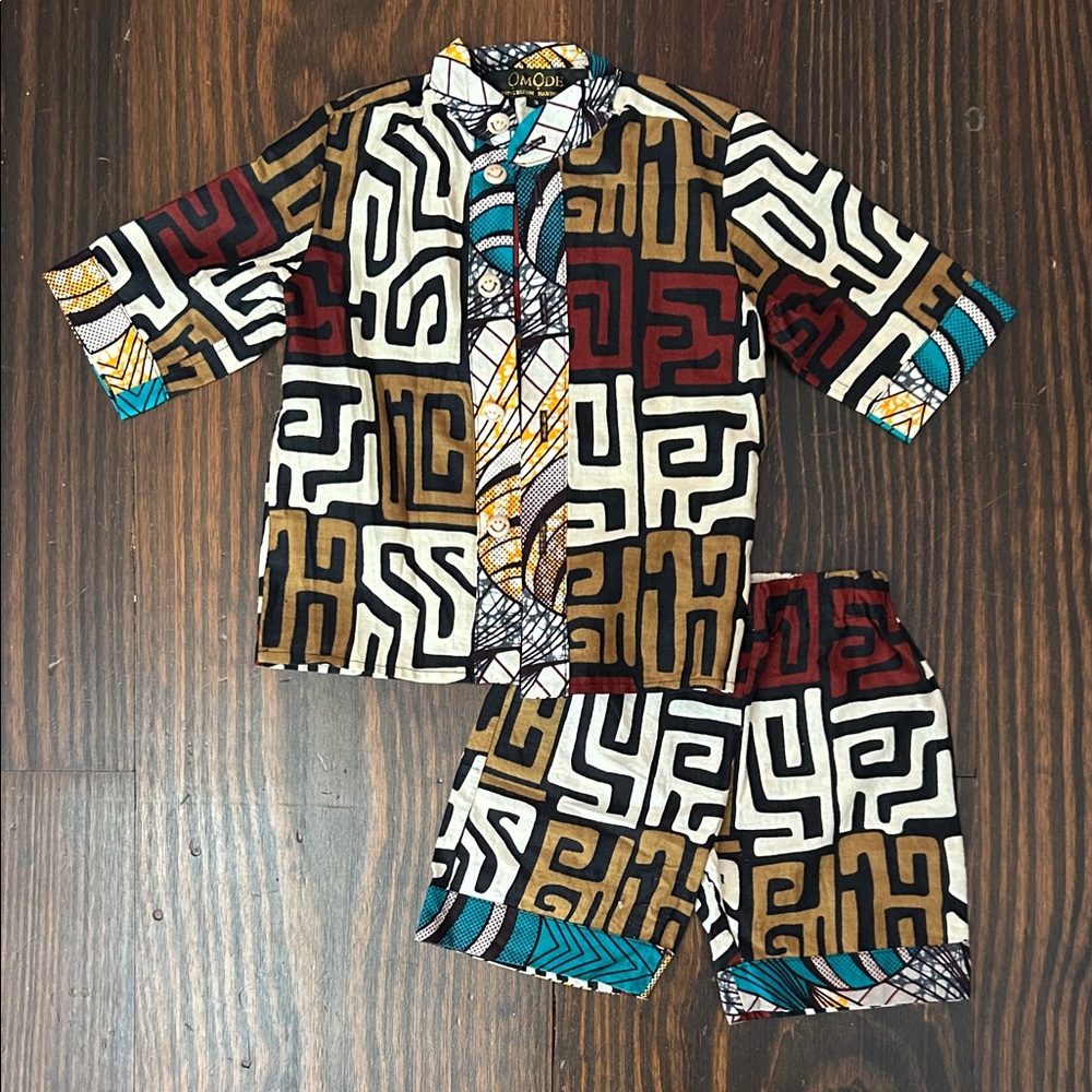 Omode Styles Handmade African Colorful Geometric Patterned Kids Outfit